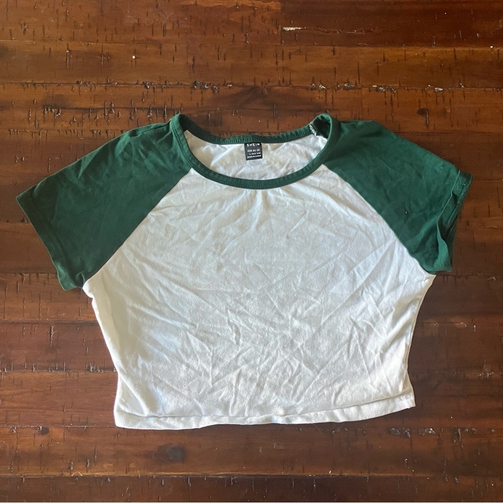 SHEIN White and Cream Raglan Crop Tee
